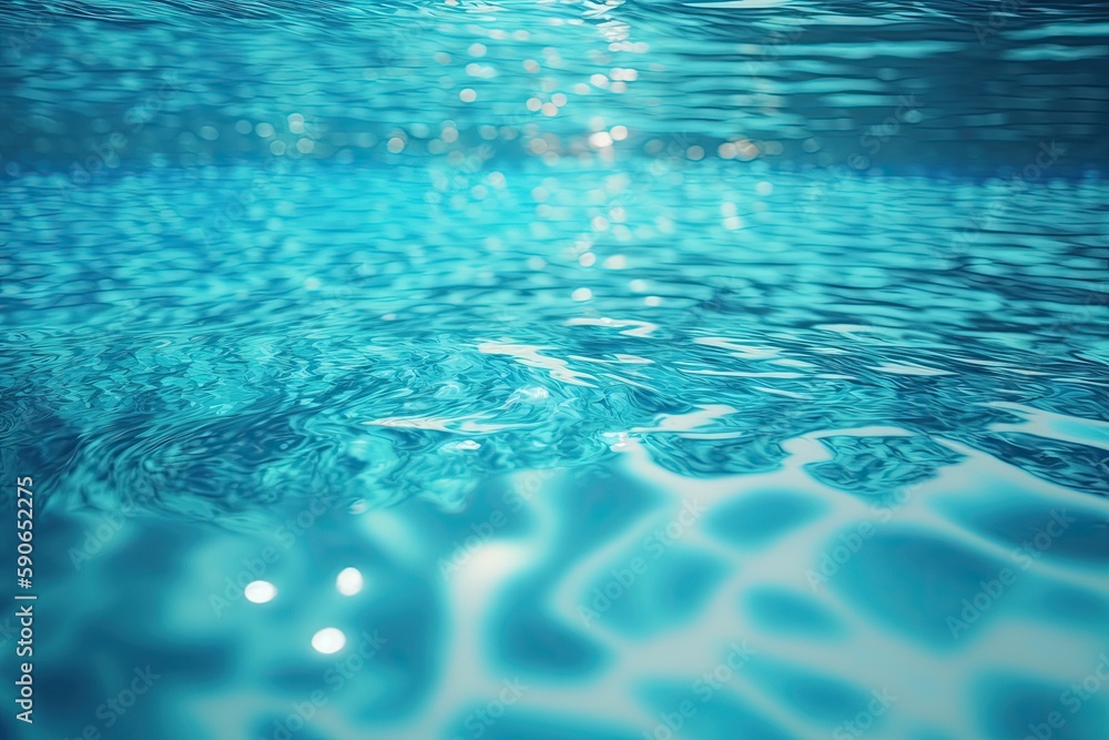 Poster swimming pool with rippling water surface and light reflection. generative ai