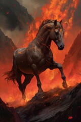 a horse made of fire on a dark background, Generate Ai