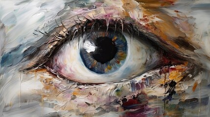 Oil painting. Conceptual abstract picture of the eye. Oil painting in colorful colors, Generate Ai