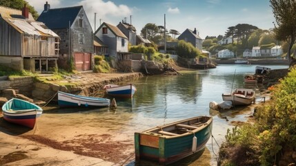 beautiful fishing port in french brittany, sunshine, Generate Ai - obrazy, fototapety, plakaty
