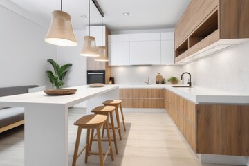 Fototapeta na wymiar Residential interior of modern kitchen in luxury mansion Generative AI