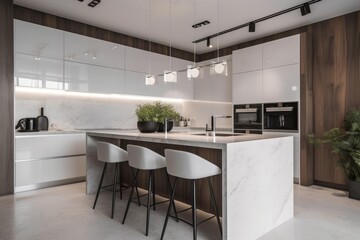 Residential interior of modern kitchen in luxury mansion Generative AI