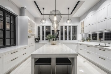 Obraz na płótnie Canvas Residential interior of modern kitchen in luxury mansion Generative AI