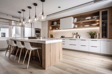 Residential interior of modern kitchen in luxury mansion Generative AI