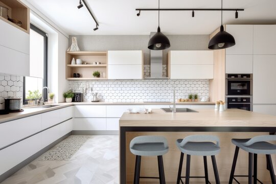 Residential interior of modern kitchen in luxury mansion Generative AI