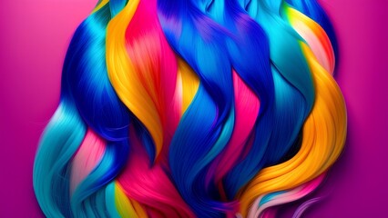 Obraz na płótnie Canvas Abstract background of multicolored blue vibrant soft hair locks in mess - Generative AI