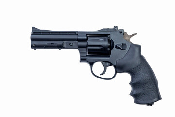 Black gun. Crime and self-defence. Isolated on white background. Purchase plan.