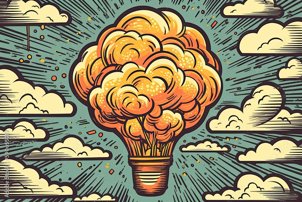 Poster light bulb with a cloudy sky in the background. generative ai