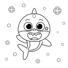 Baby Shark Coloring Page For Kids, A Cute Shark Vector Illustration With Mommy, Daddy, Grandpa and More.