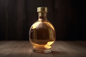 Obraz na płótnie Canvas Elegant Half-Filled Gold Potion Bottle on Table, Concept of Luxury, Generative AI