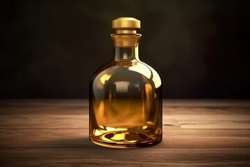 Elegant Half-Filled Gold Potion Bottle on Table, Concept of Luxury, Generative AI