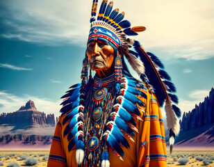 native american indian deity. Old west background Conceptual Illustration, generative, ai, generative, ai
