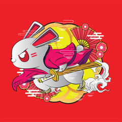 Samurai Rabbit illustration for new year logo, notebook, and background