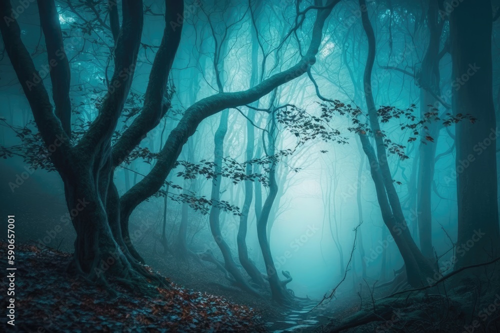 Poster hazy forest. generative ai