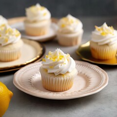 Obraz na płótnie Canvas Close-up shot of a single lemon cupcake, generative ai