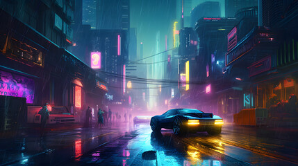 Nightlife Adventures: Exploring the Colorful and Fast-Paced Cityscape by Car - AI Art
