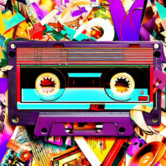 Audio cassette 80-90s.  Generative AI.