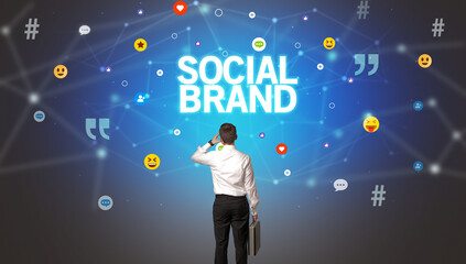 Rear view of a businessman, social media concept