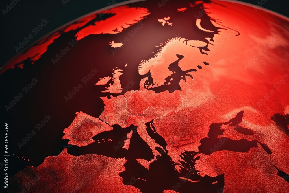 Poster detailed close-up view of a red and black globe. generative ai
