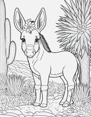 Cute Animal Coloring Page For Kids With Nature Illustration.
