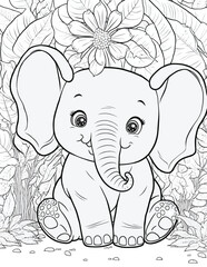 Cute Animal Coloring Page For Kids With Nature Illustration.