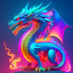 Neon dragon with fire. Generative AI	