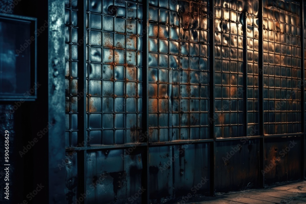 Poster building with multiple bars on its windows and doors. generative ai