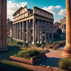 Ancient Rome City, Collapsed and Abandoned. Generative AI	