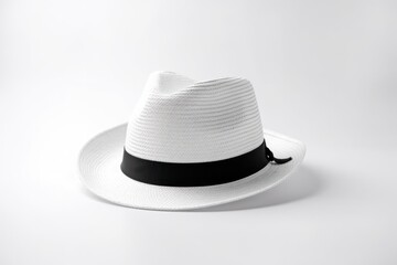 Stylish White straw Hat Elegantly Displayed Against Pristine White Background - Generative Ai