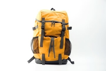 Stylish Yellow Backpack Displayed on Pristine White Background - Generative Ai