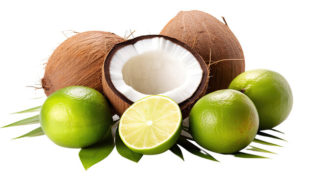 coconut and lime isolated on transparent background, generative ai