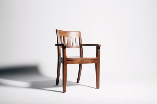 Minimalist Brown Chair Design Elegantly Positioned Against a Pure White Background - Generative Ai