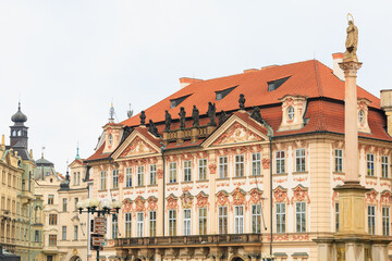 Obraz premium Facade of the house of classical European architecture of the old cozy tourist city. Background