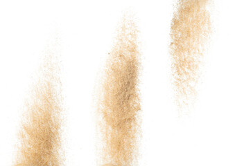 Sand flying explosion, Golden sand wave explode. Abstract sands cloud fly. Yellow colored sand...