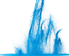 Small size blue Sand flying explosion, Ocean sands grain wave explode. Abstract cloud fly. Blue...