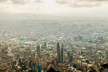 Panoramic view of Bogota (Colombia) with historic district in the foreground