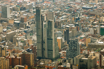 Fototapeta na wymiar Aerial view of residential skyscrapers in the historic district of Bogota, Colombia