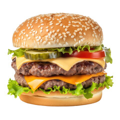 double cheeseburger isolated on transparent background, generative ai
