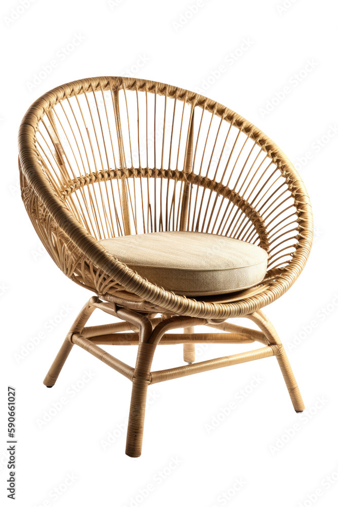 Wall mural rattan or wicker chair isolated on transparent background, generative ai - Wall murals
