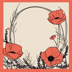 frame with red poppy flowers created with Generative AI technology
