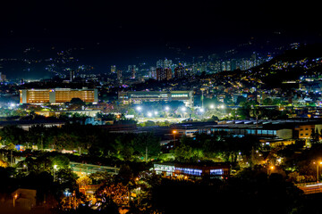 Panoramic night view of Medellin, Colombia