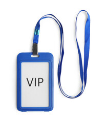 Blue vip badge isolated on white, top view