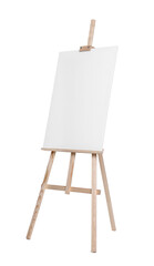Wooden easel with canvas isolated on white. Artist's equipment