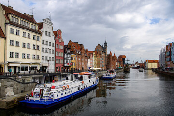 Gdansk with beautiful old town over Motlawa river, Poland