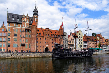 Naklejka na ściany i meble Gdansk with beautiful old town over Motlawa river, Poland
