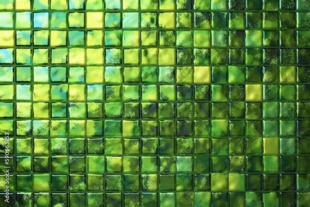 Sticker vibrant green tiled wall with texture and depth. Generative AI