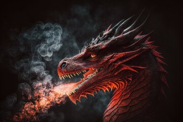 Chinese fire-breathing Dragon, selective focus. AI generated, human enhanced