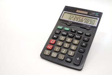 Black gray calculator on white background