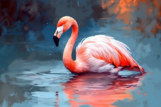 Flamingo Is A Beautiful Bird Flamingos On The Lake, Art Illustration Painted, Made Using Generative Ai
