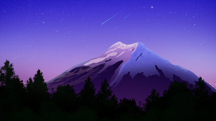 starry night on a mountain with pine and trees nature backgound high definition wallpaper background concept art